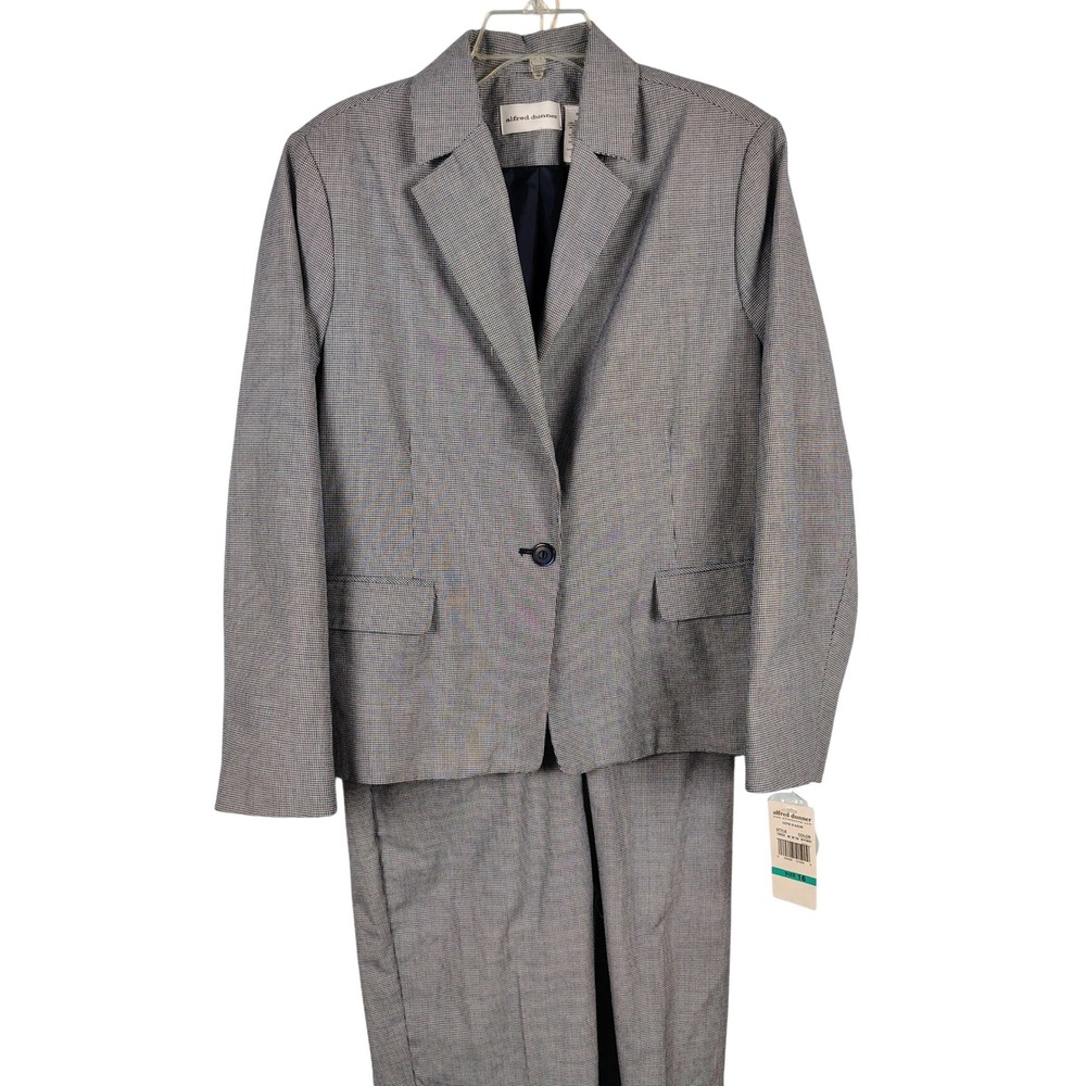 NWT Alfred Dunner Womens SZ 16/14 Cote D'Azur Pant Suit Navy White Houndstooth